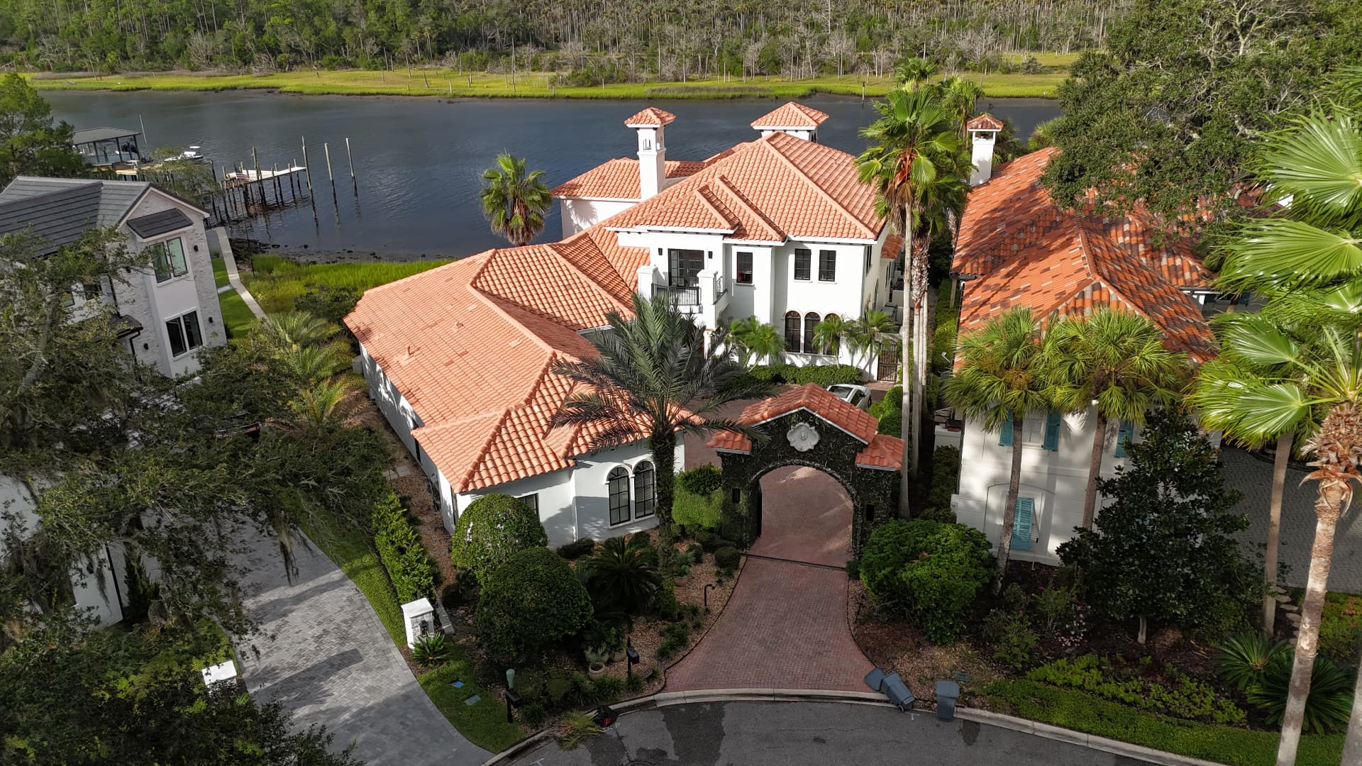 Tile roof after cleaning — restored bright terracotta tiles